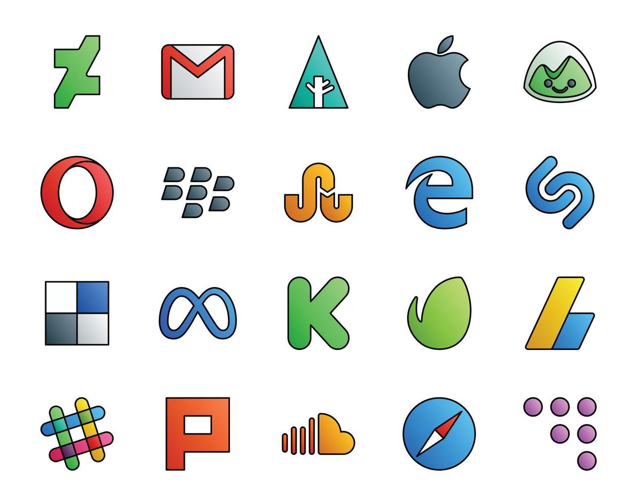 20 Social Media Icon Pack Including adsense kickstarter blackberry facebook delicious vector