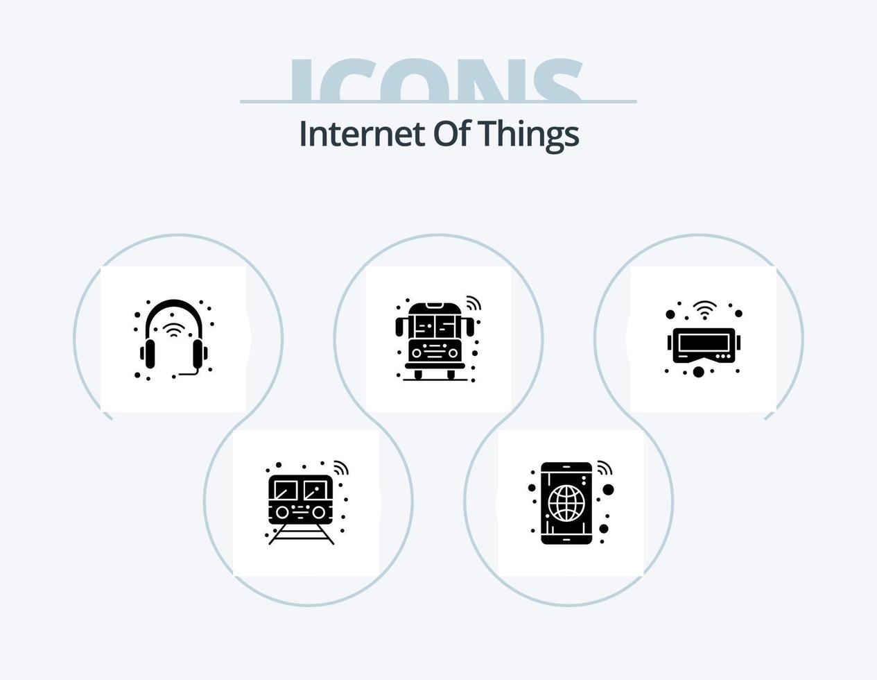 Internet Of Things Glyph Icon Pack 5 Icon Design. transport. public. phone. bus. headphone vector