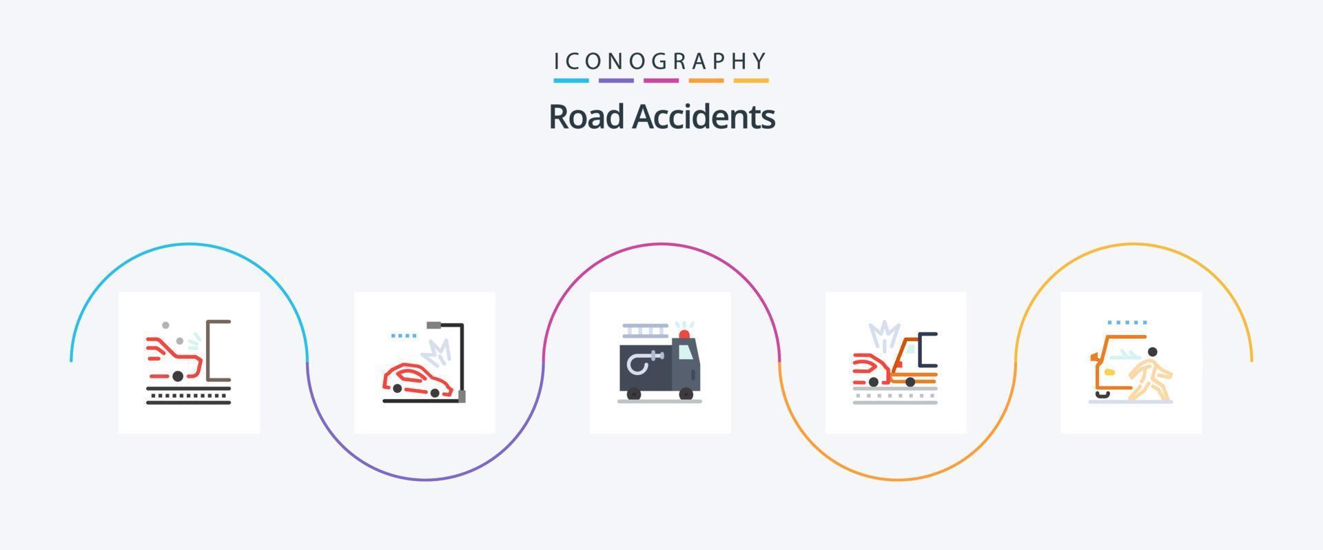 paquete de iconos flat 5 de accidentes de tráfico que incluye y. chocar. Poste de luz. auto. accidente vector