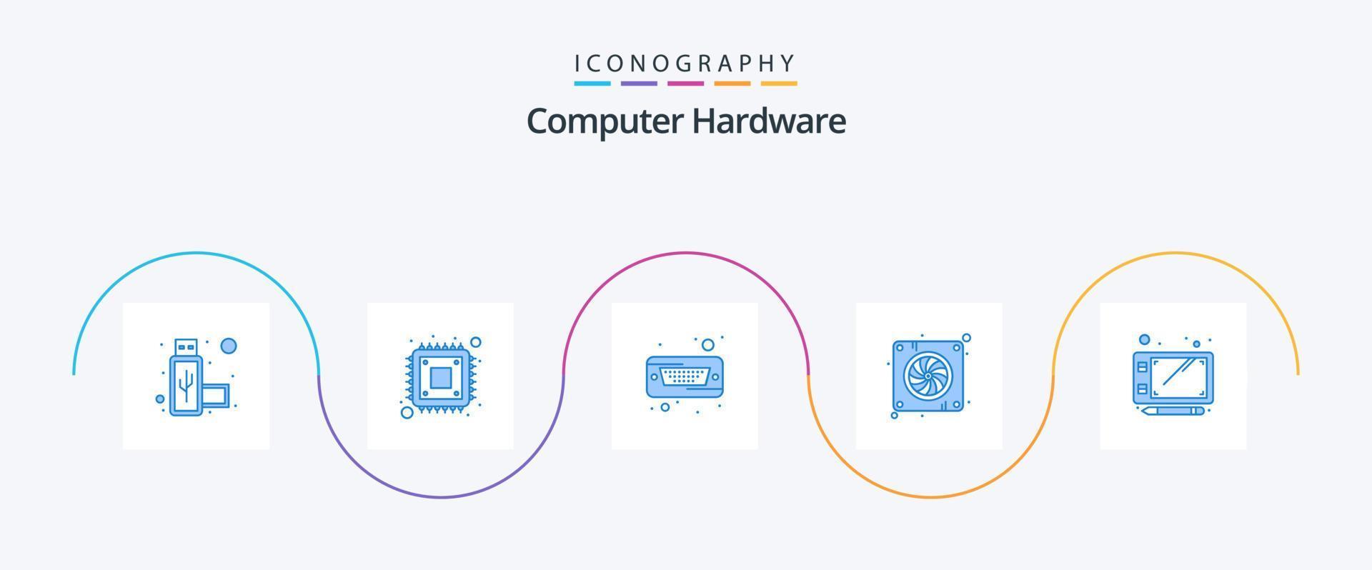 Computer Hardware Blue 5 Icon Pack Including tablet. pen. hard. hardware. device vector