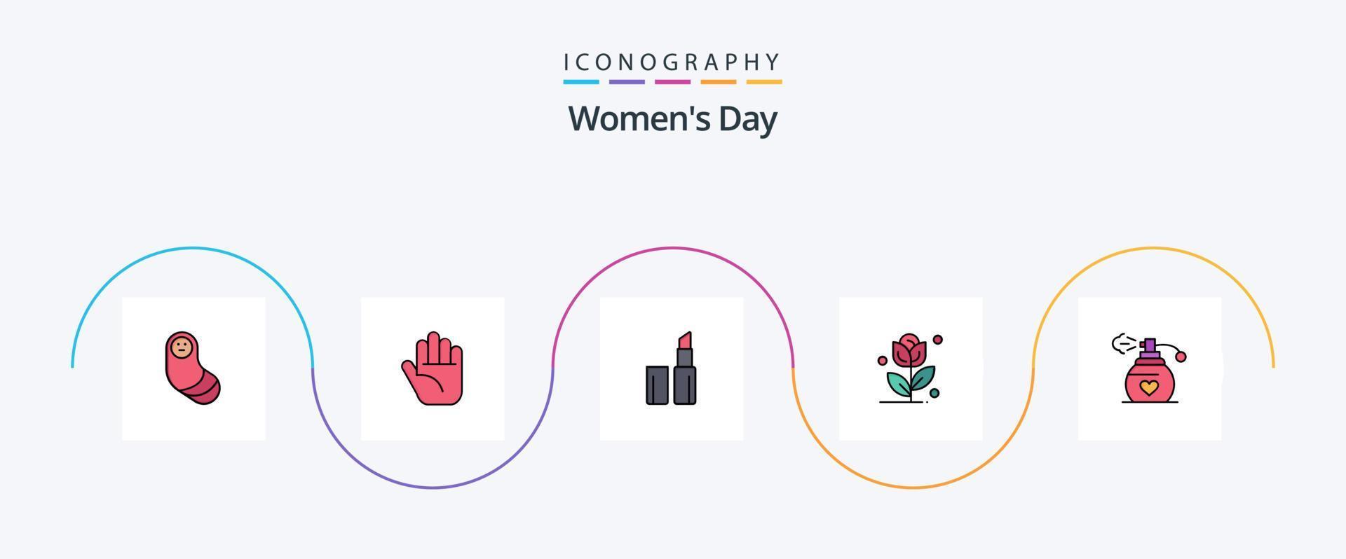 línea de día de la mujer llena de paquete de iconos planos 5 que incluye rosa. regalo vector