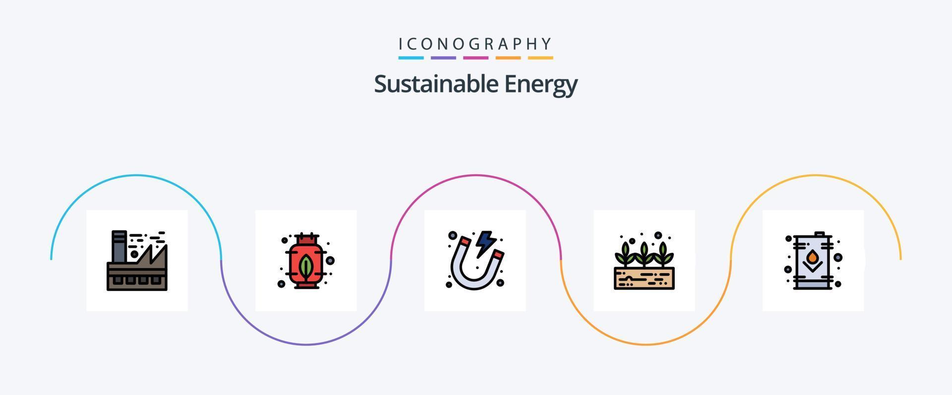 paquete de iconos de 5 planos llenos de línea de energía sostenible que incluye aceite. eléctrico. electricidad. poder. planta verde vector