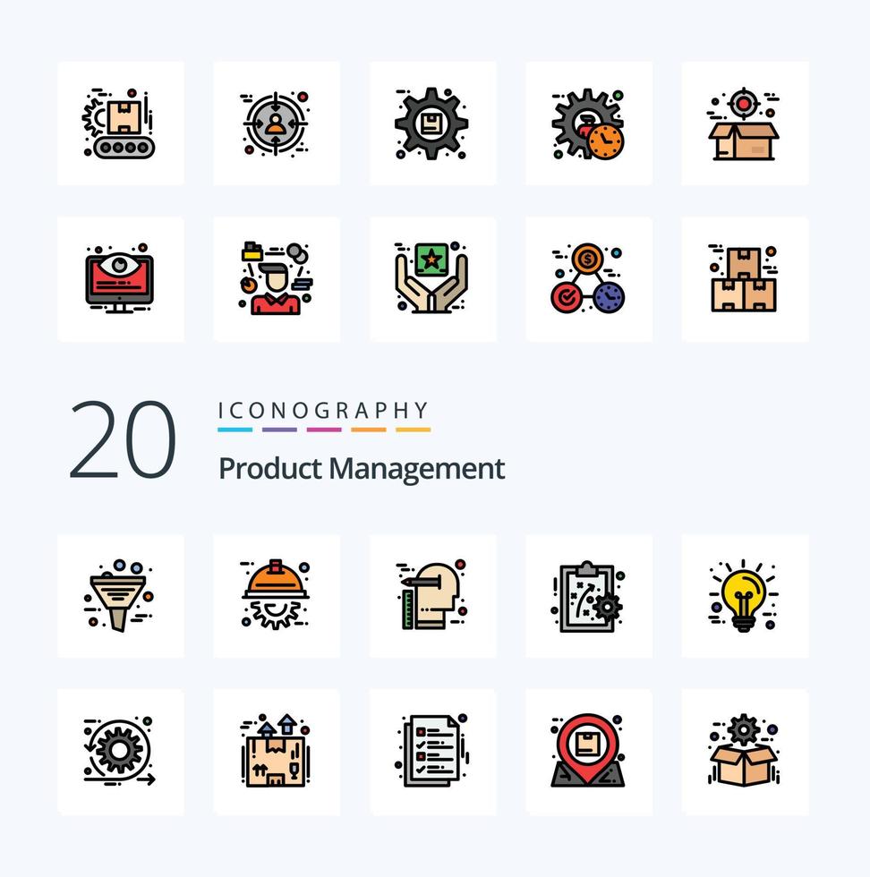 paquete de iconos de color lleno de línea de gestión de 20 productos como método de rendimiento empresarial escala de gestión del rendimiento del proyecto vector