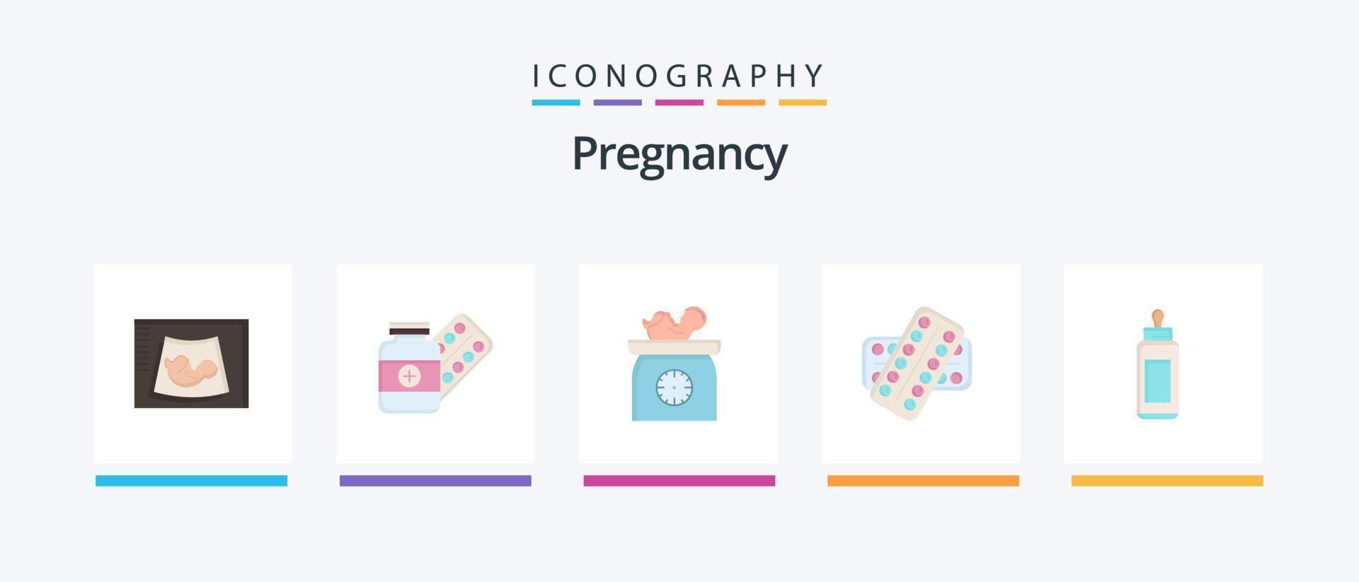 Pregnancy Flat 5 Icon Pack Including kid. new born. capsule. baby.. Creative Icons Design vector