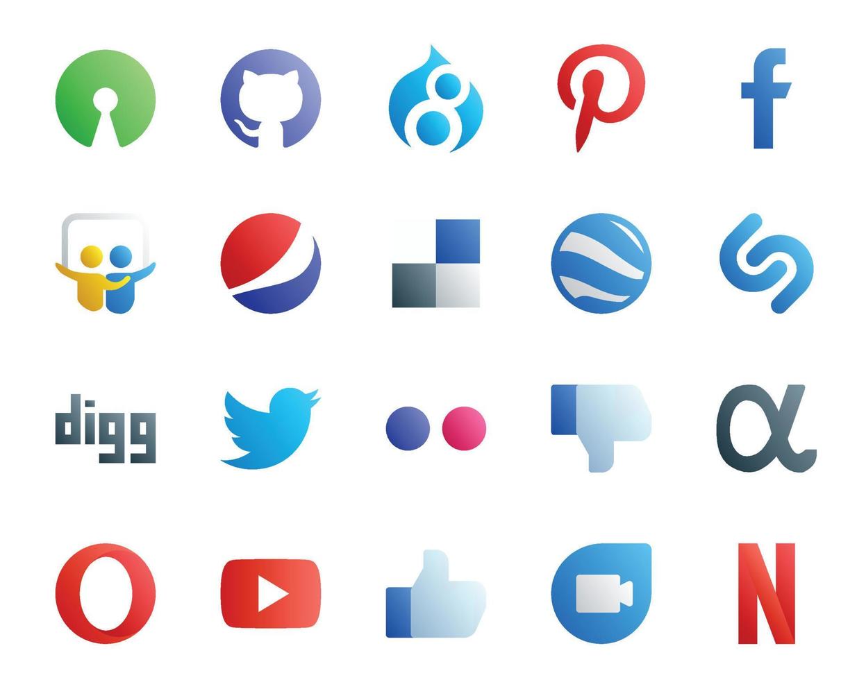 20 Social Media Icon Pack Including youtube app net google earth dislike tweet vector