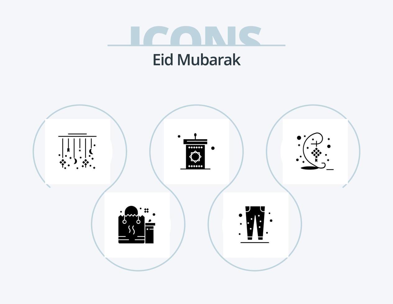 Eid Mubarak Glyph Icon Pack 5 Icon Design. speech. podium. eid. decoration. star vector