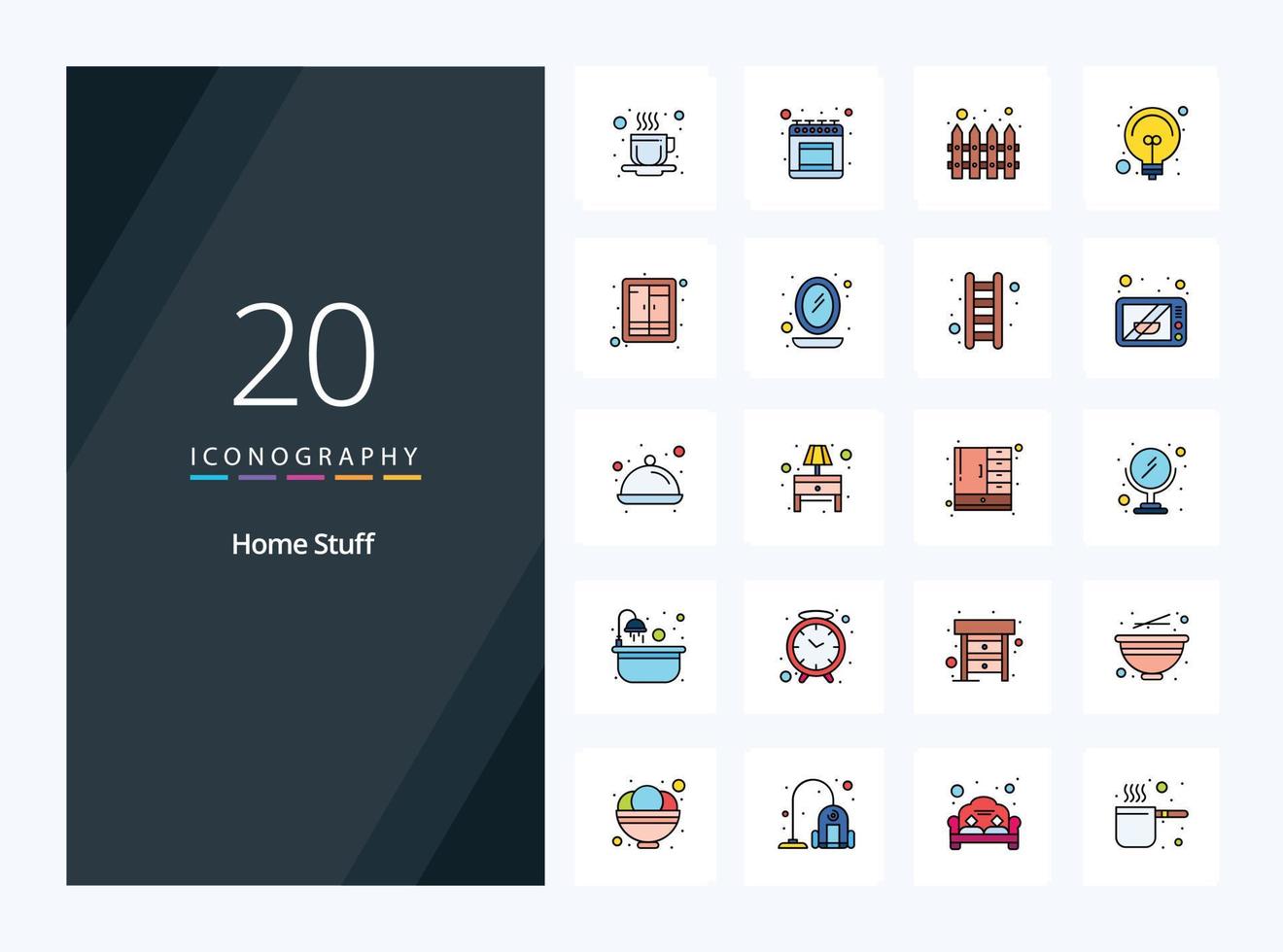 20 iconos llenos de línea de cosas para el hogar para la presentación vector