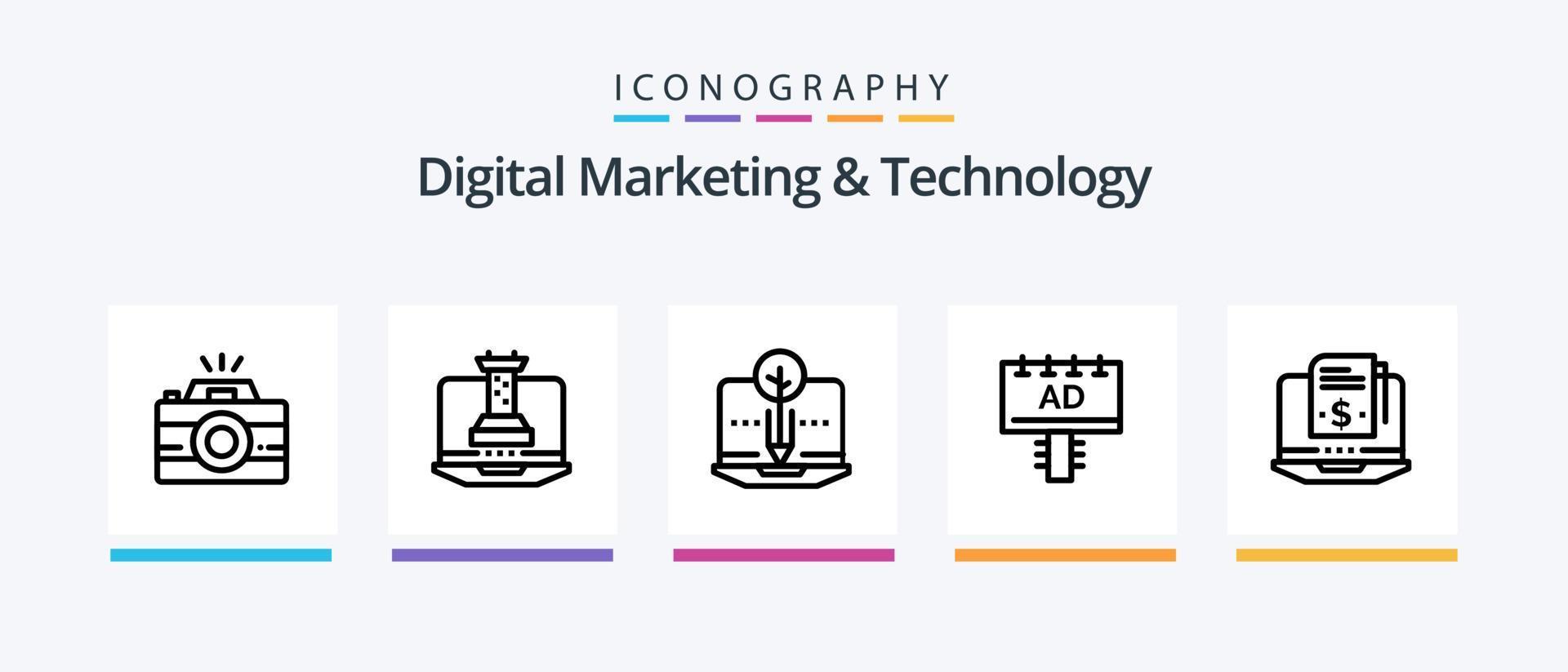 Digital Marketing And Technology Line 5 Icon Pack Including advertising. education. achievement. content. win. Creative Icons Design vector