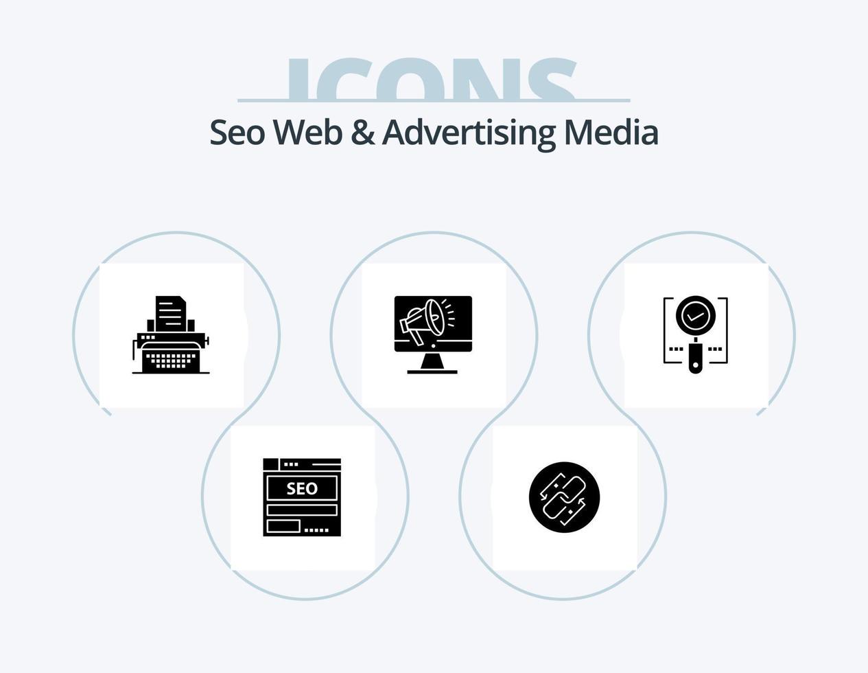 Seo Web And Advertising Media Glyph Icon Pack 5 Icon Design. loudspeaker. speaker. url. publish. typing vector