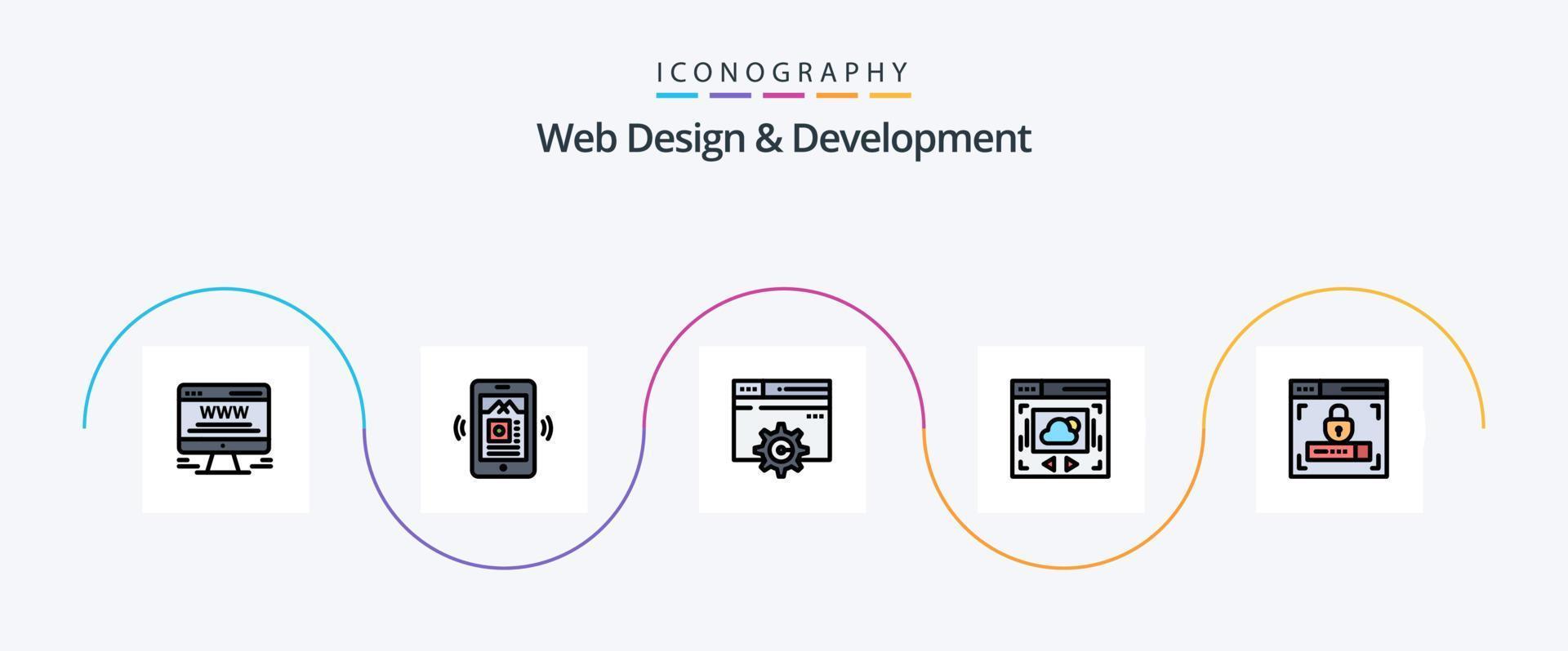 Web Design And Development Line Filled Flat 5 Icon Pack Including lock. web design. design. website vector