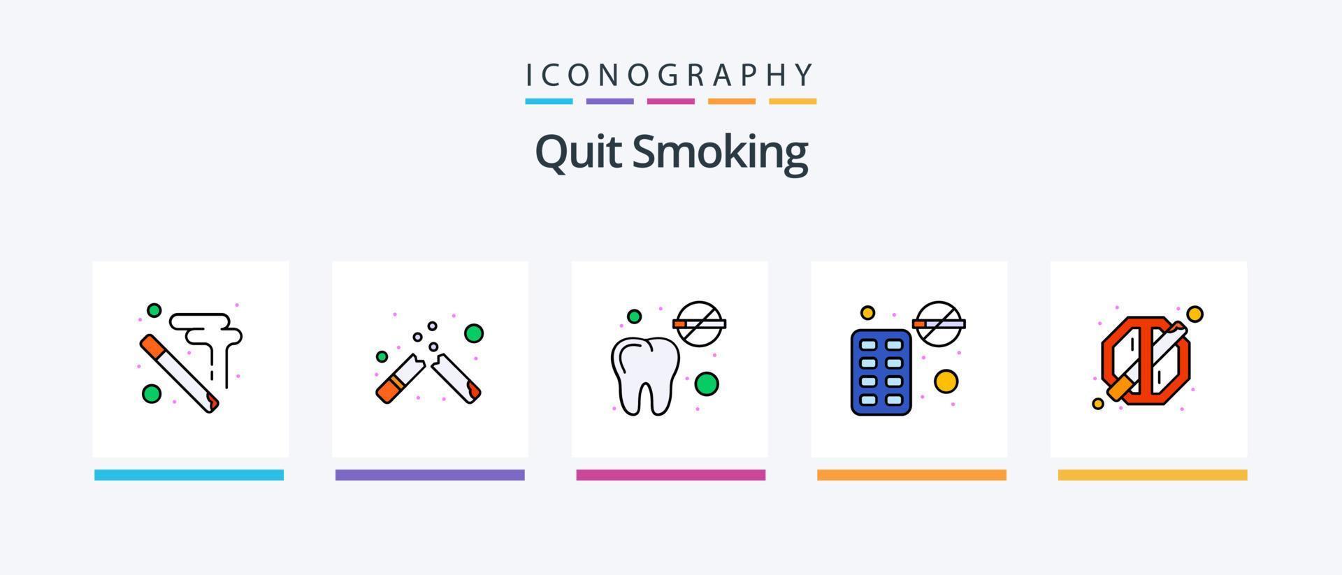 La línea para dejar de fumar llenó el paquete de 5 íconos, incluido fumar. estilo de vida. clínica. saludable. No permitido. diseño de iconos creativos vector