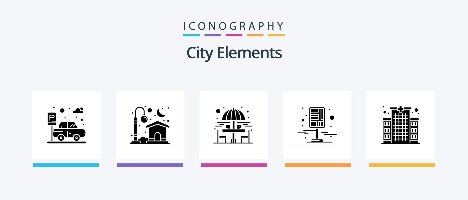 City Elements Glyph 5 Icon Pack Including clinic. streets. drinking. pin. destination. Creative Icons Design vector