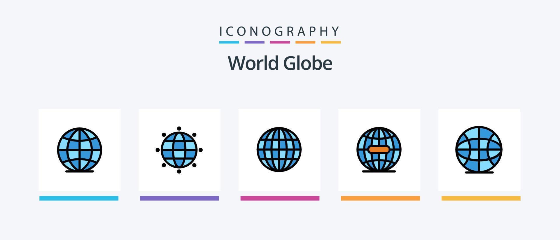 la línea del globo llenó el paquete de 5 iconos, incluido el globo. Internet. Internet. globo. mundo. diseño de iconos creativos vector