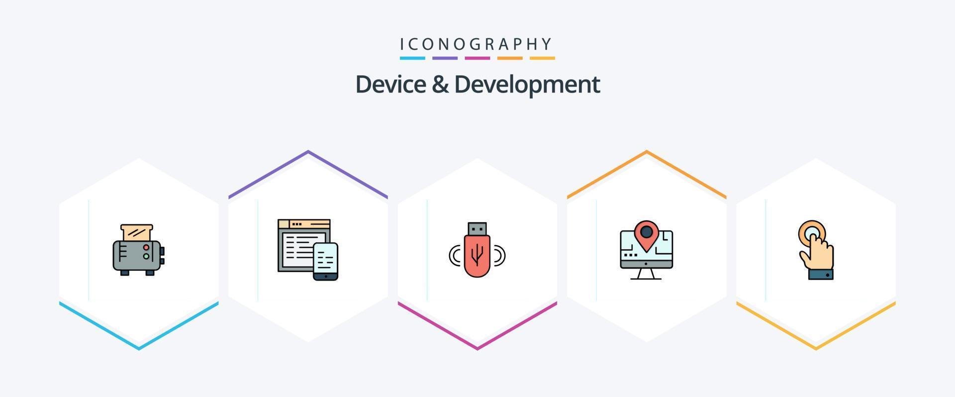 Device And Development 25 FilledLine icon pack including interface. toch. share . education. map vector