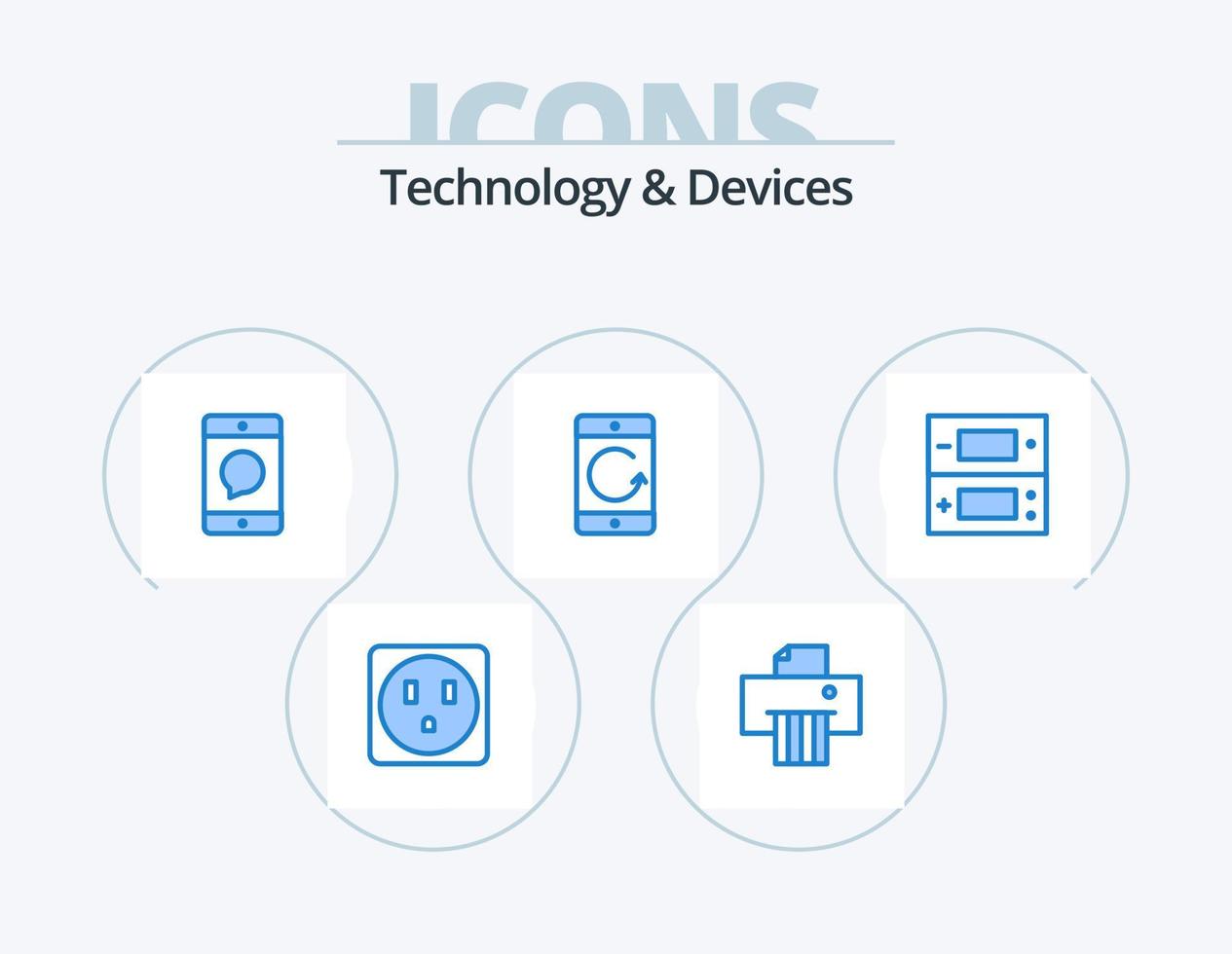 Devices Blue Icon Pack 5 Icon Design. games. console. message. mobile. communication vector