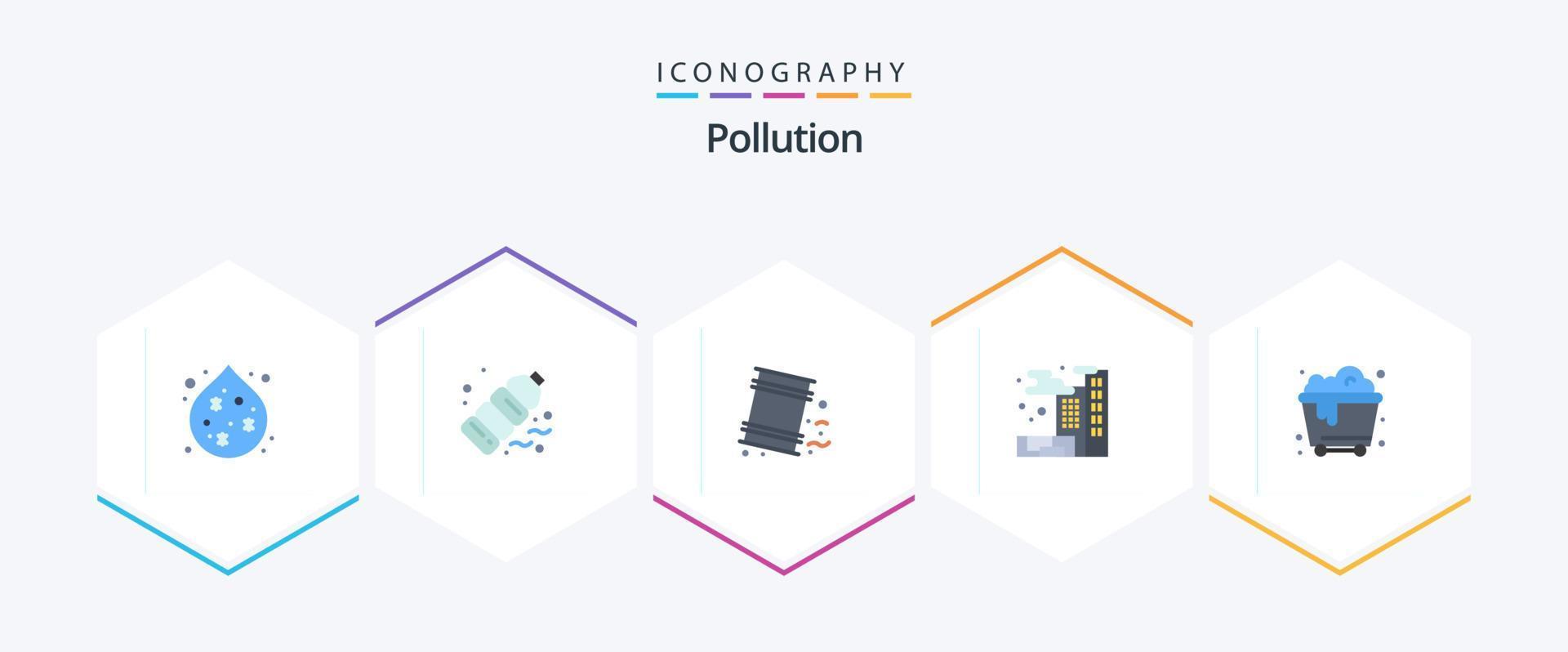 contaminación 25 paquete de iconos planos que incluye residuos. contaminación. barriles contaminación. ciudad vector