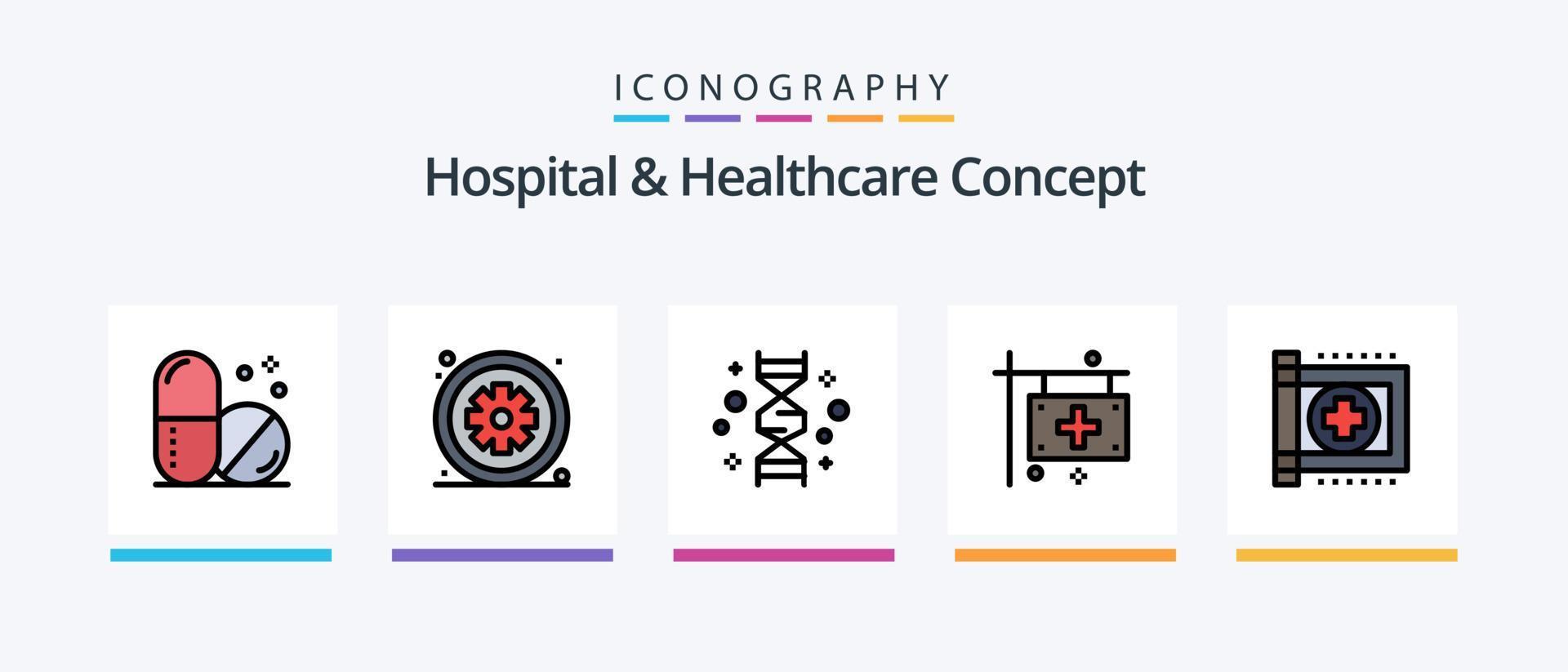 la línea de concepto de hospital y atención médica llenó un paquete de 5 iconos, incluida la factura. genético. médico. gene. cromosoma. diseño de iconos creativos vector