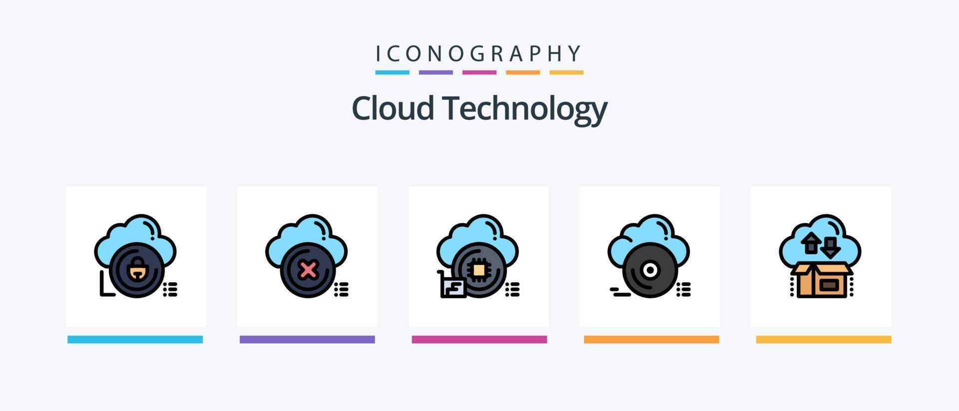 Cloud Technology Line Filled 5 Icon Pack Including lock. data. data. cloud. arrow. Creative Icons Design vector