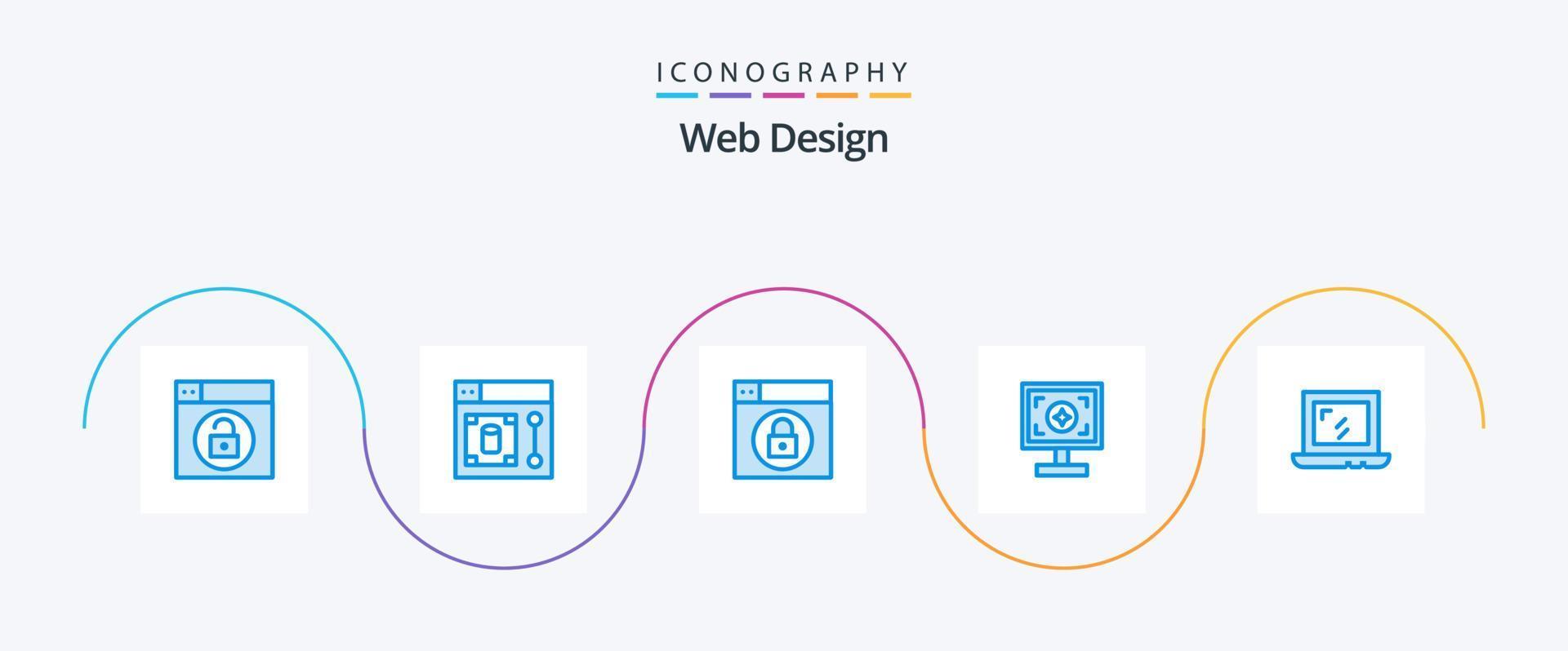 diseño web azul 5 paquete de iconos que incluye computadora portátil. web. web. imprimir. marca vector