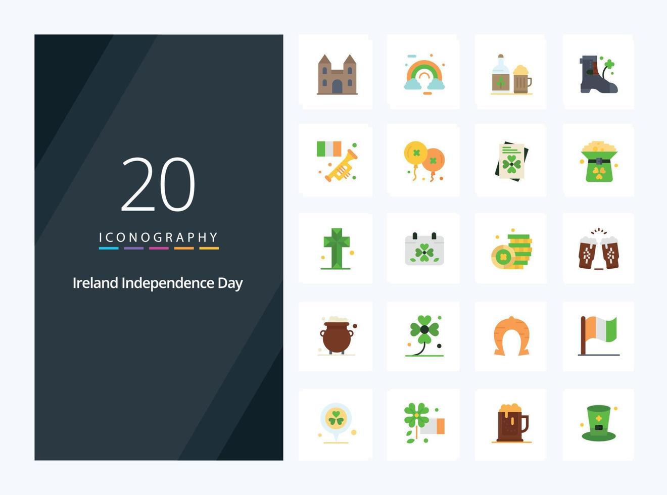 20 Ireland Independence Day Flat Color icon for presentation vector