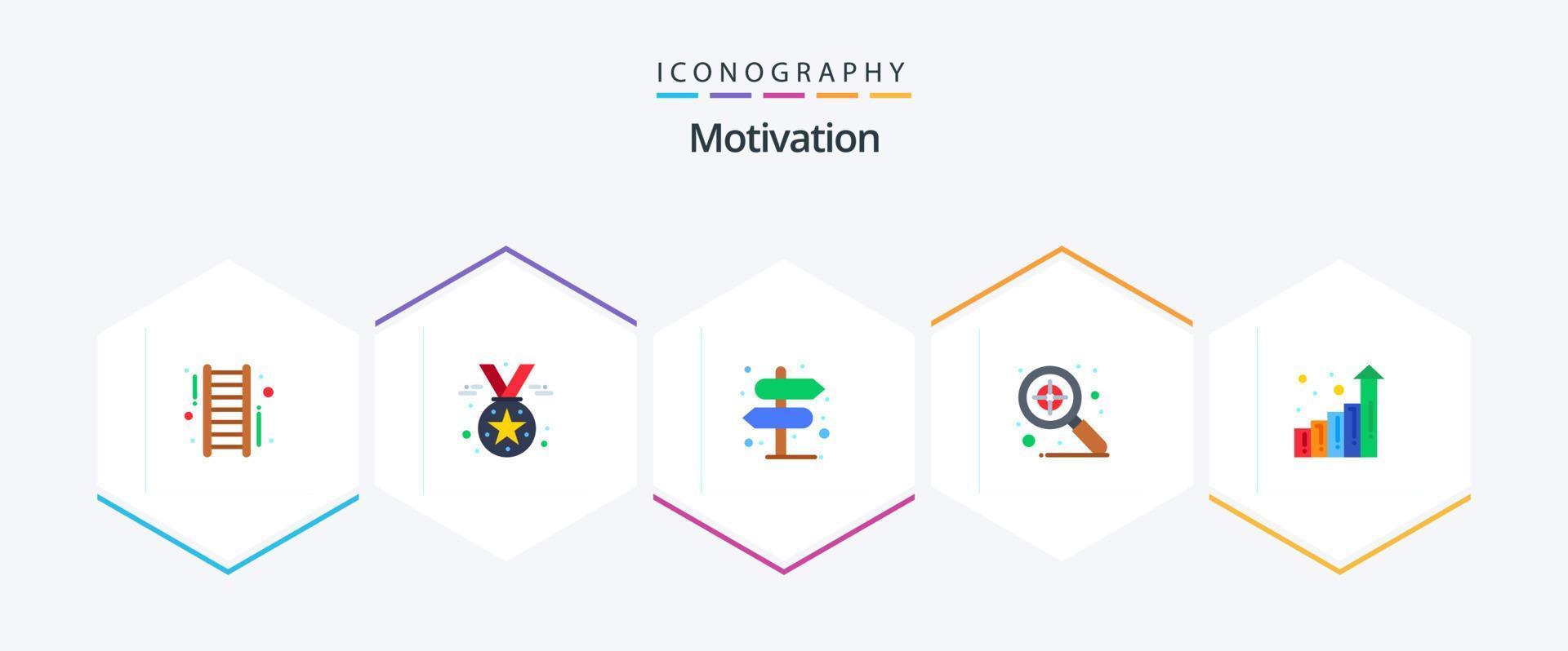 Motivation 25 Flat icon pack including statistics. graph. direction. target. focus vector