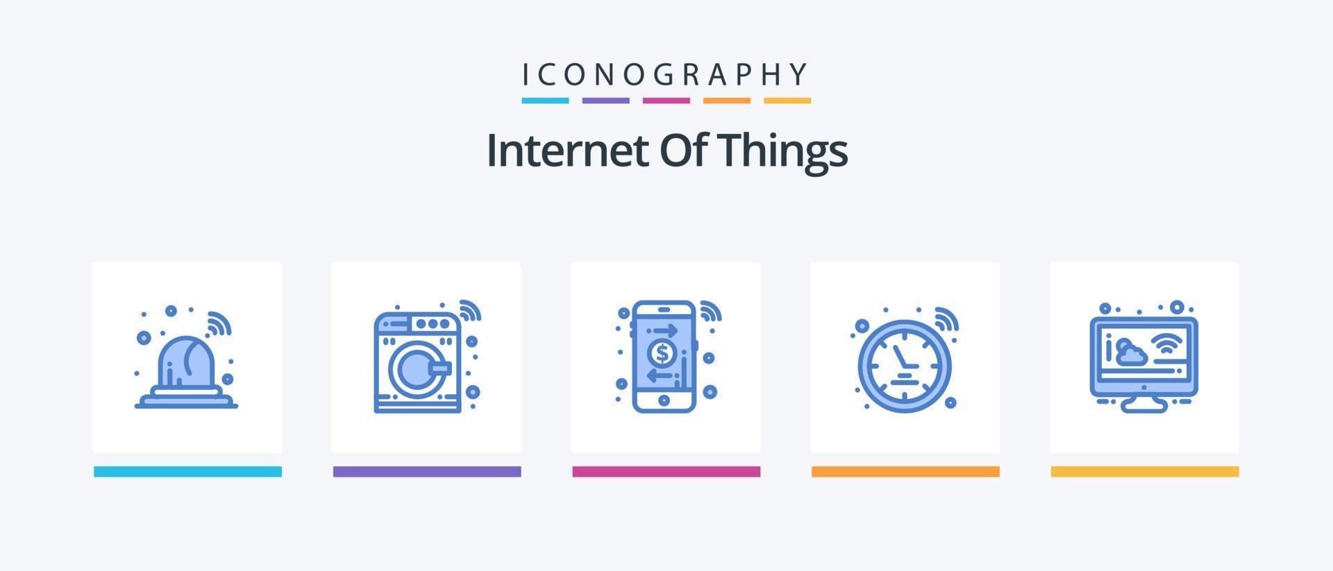 Internet Of Things Blue 5 Icon Pack Including weather. cloudy. online. cloud. smart watch. Creative Icons Design vector