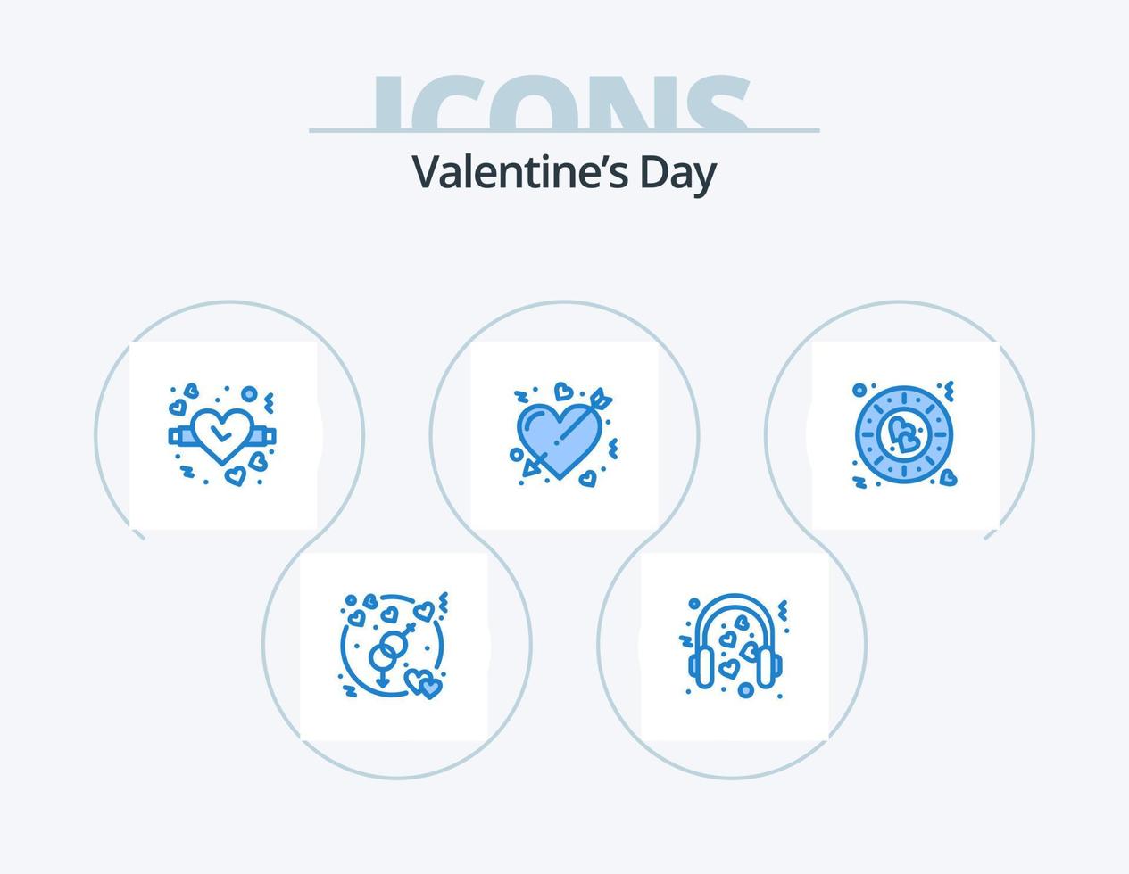 Valentines Day Blue Icon Pack 5 Icon Design. dinner. love. wedding. heart. arrow vector