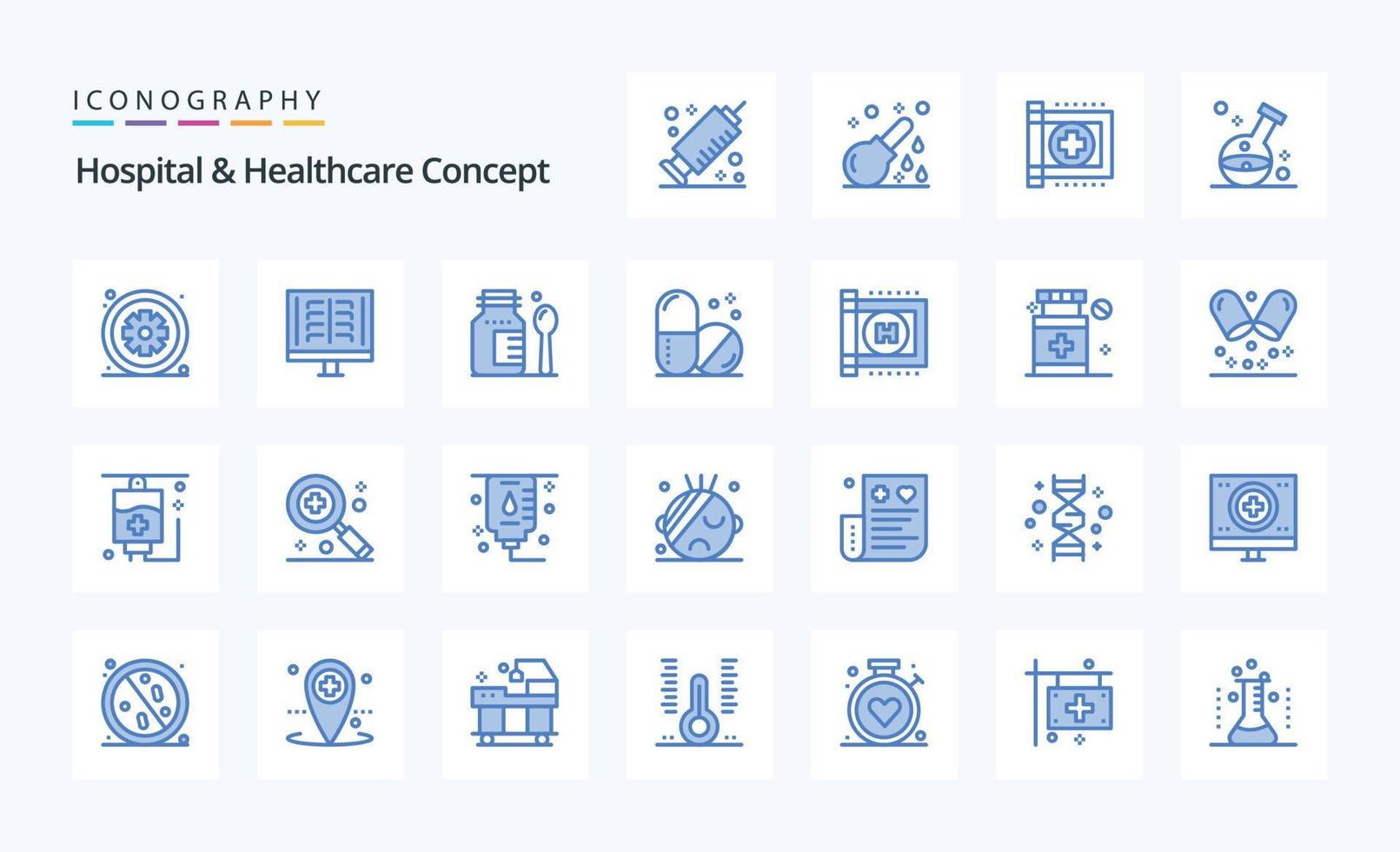 paquete de iconos azules de concepto de atención médica de 25 hospitales vector