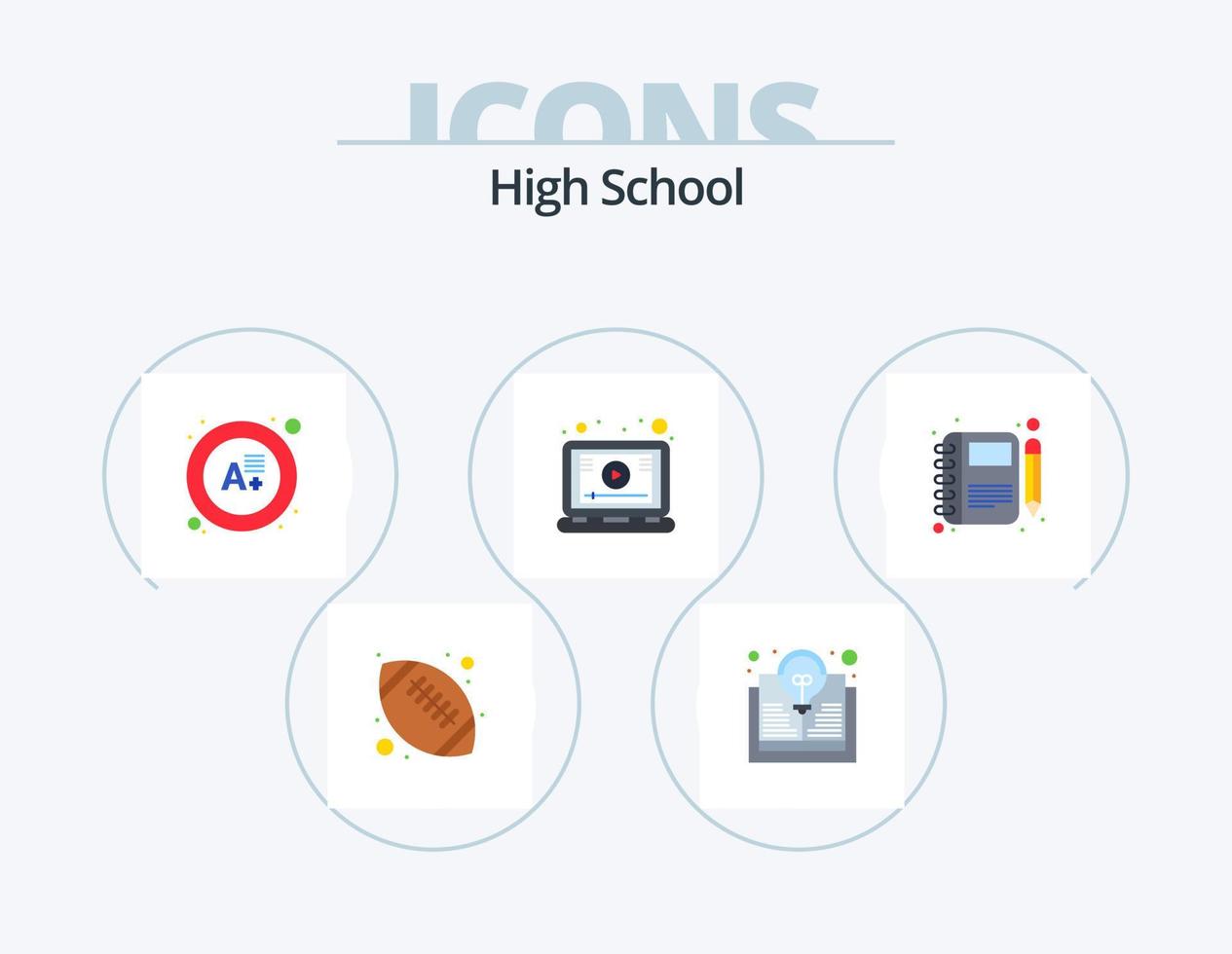High School Flat Icon Pack 5 Icon Design. note. diary. exam. screen. online vector