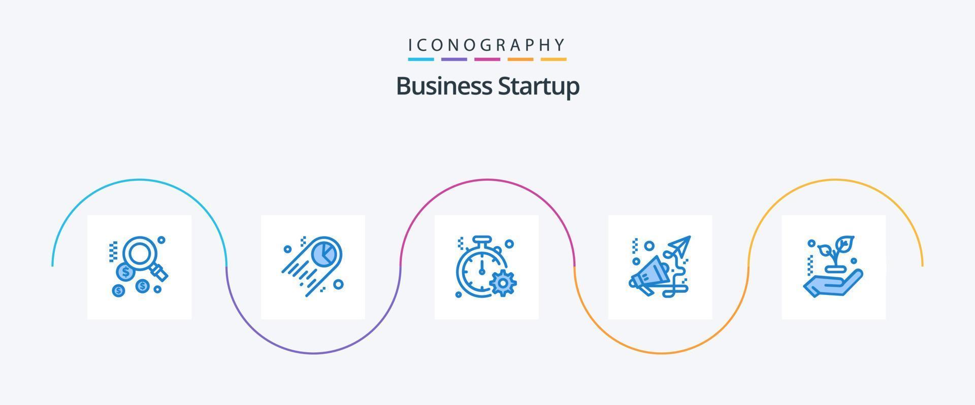 Business Startup Blue 5 Icon Pack Including leaf. speaker. clock. marketing. business vector