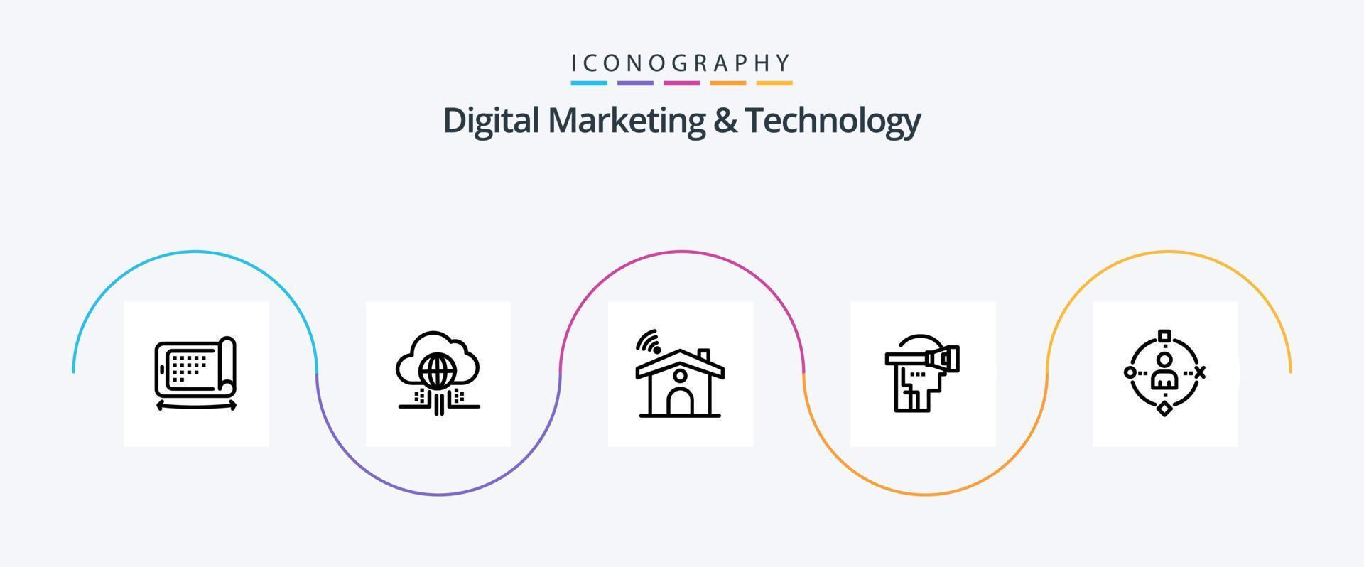 Digital Marketing And Technology Line 5 Icon Pack Including user. technology. wifi. headset. virtual vector