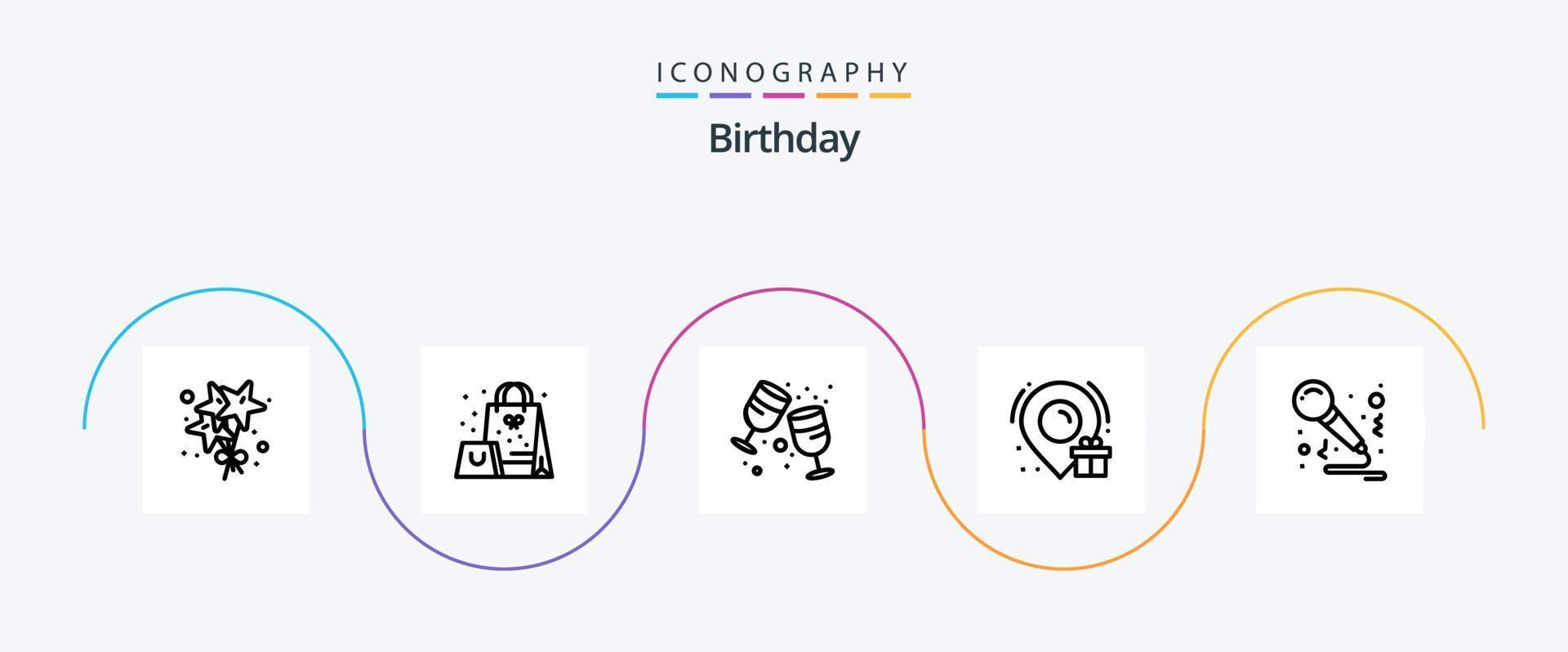 Birthday Line 5 Icon Pack Including sing. music. drink. birthday. box vector