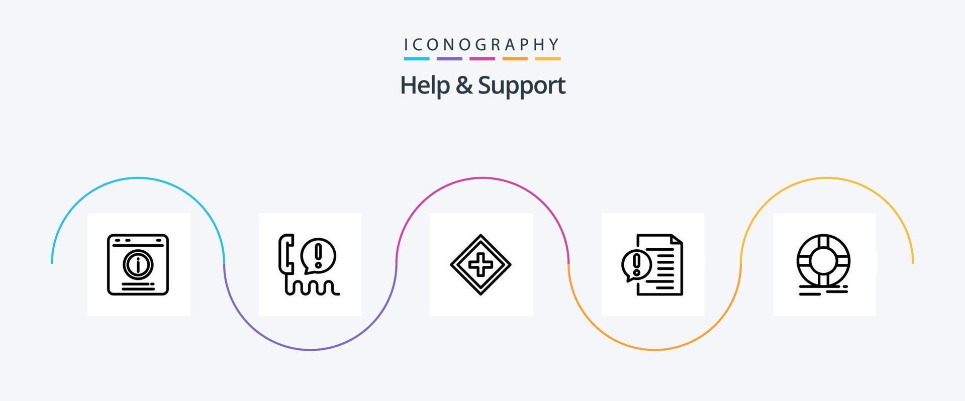 paquete de iconos de línea 5 de ayuda y soporte que incluye documento. comunicación. comunicación. apoyo. aumentar vector