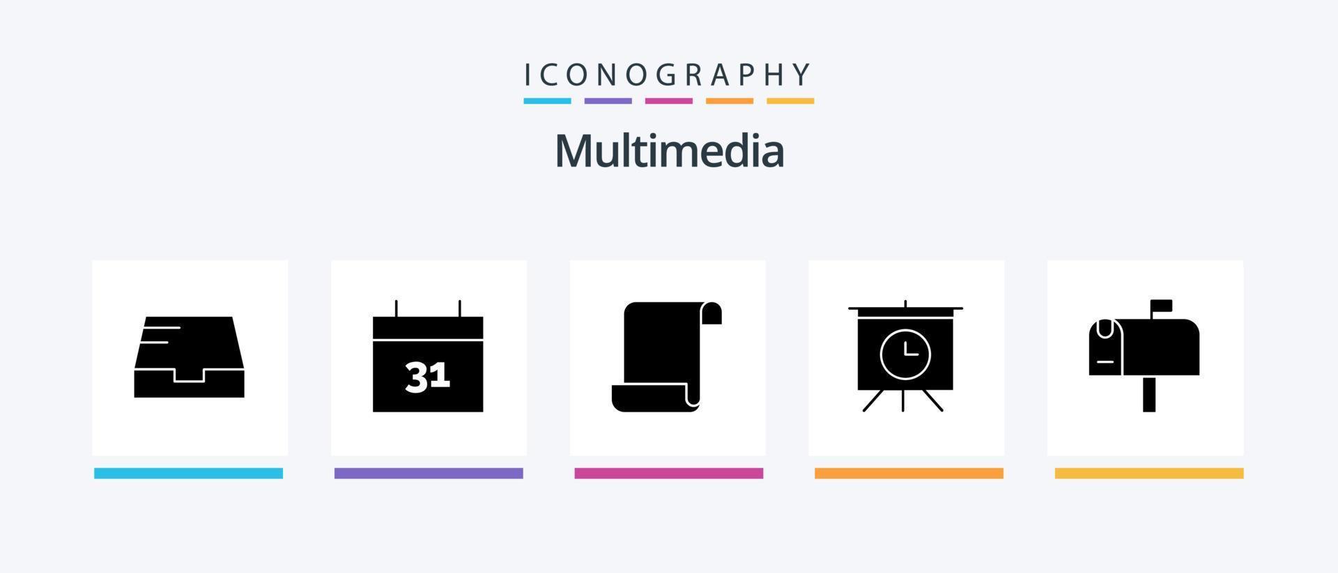 Multimedia Glyph 5 Icon Pack Including . script. postbox. mail. Creative Icons Design vector