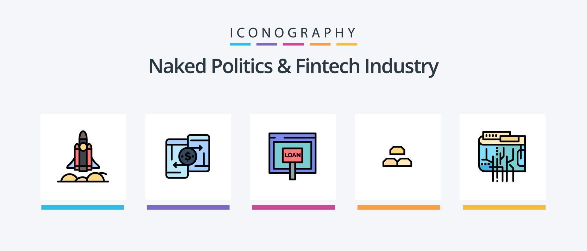 Naked Politics And Fintech Industry Line Filled 5 Icon Pack Including card. analysis. money. finance. analytics. Creative Icons Design vector