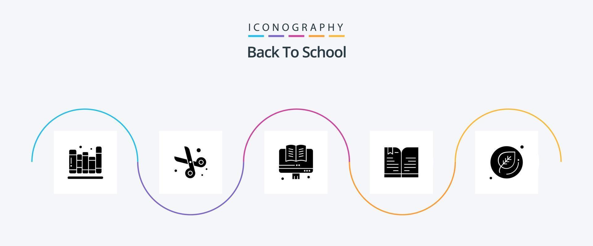 paquete de iconos de glifo 5 de regreso a la escuela que incluye la escuela. educación. en línea. nota. libro vector