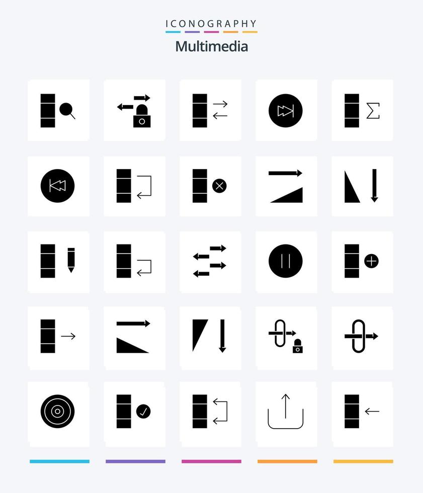 Creative Multimedia 25 Glyph Solid Black icon pack  Such As back. summary. exchange. data. multimedia vector