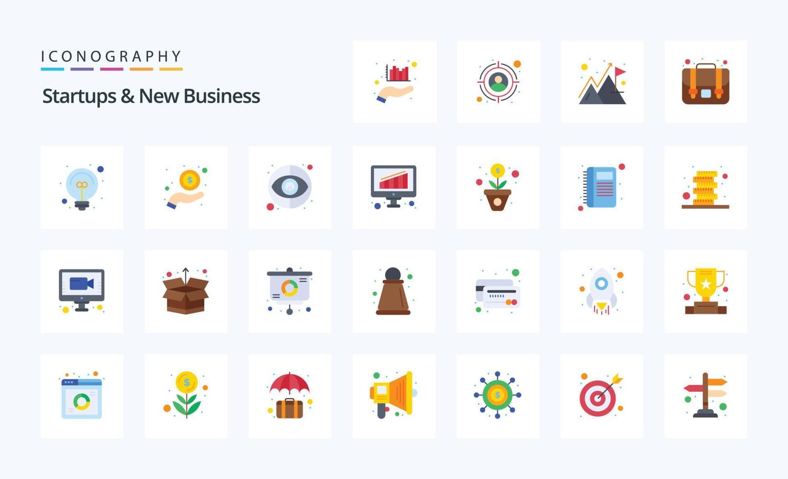 25 Startups And New Business Flat color icon pack vector