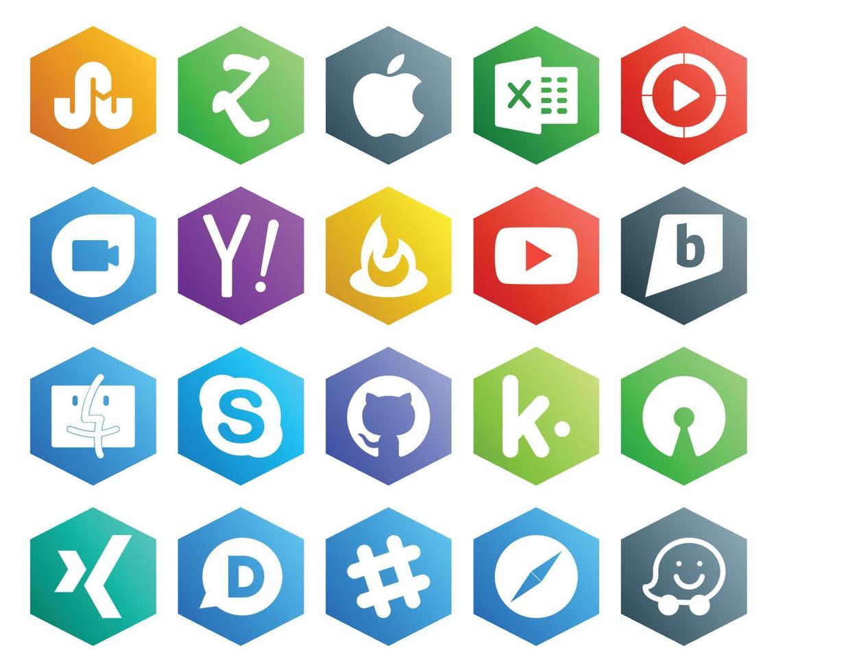 20 Social Media Icon Pack Including kik chat search skype brightkite vector