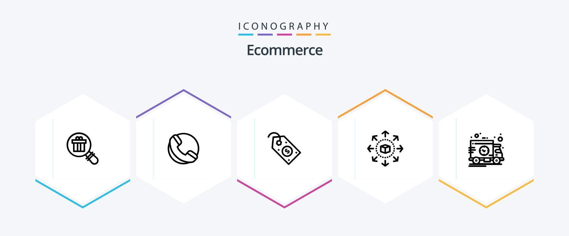 paquete de iconos de 25 líneas de comercio electrónico que incluye transporte. entrega. etiqueta. tienda. tienda online vector