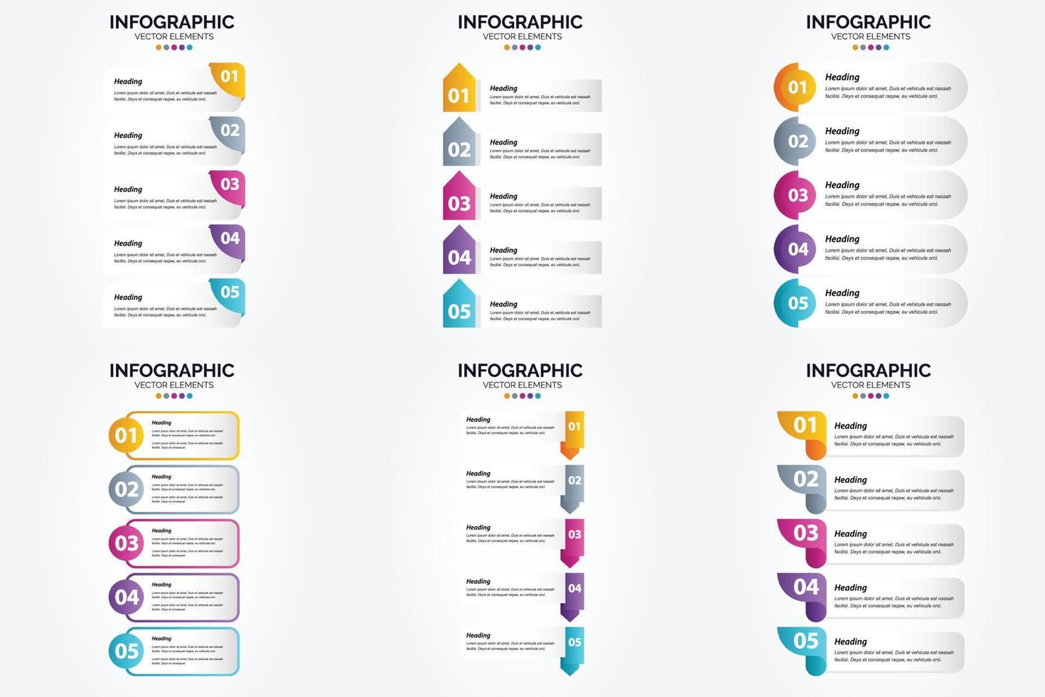 The flat design vector infographics in this set are ideal for advertising in a brochure. flyer. or magazine.