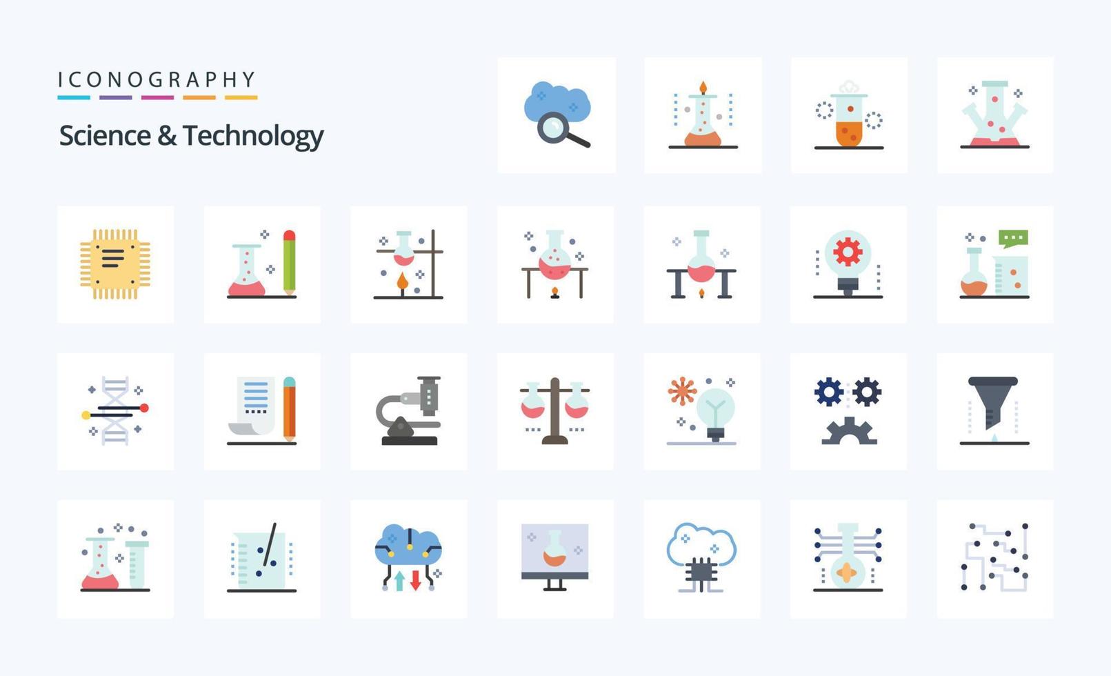 25 Science And Technology Flat color icon pack vector