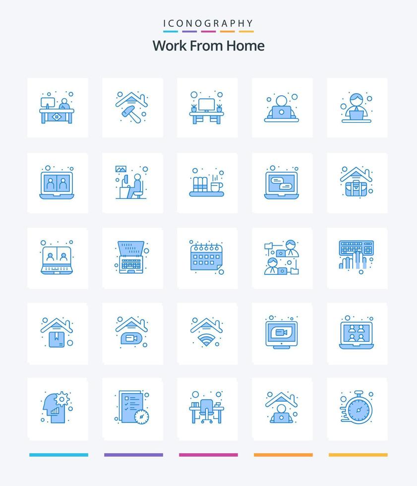 Creative Work From Home 25 Blue icon pack  Such As routine. worker. home work area. working. employee vector