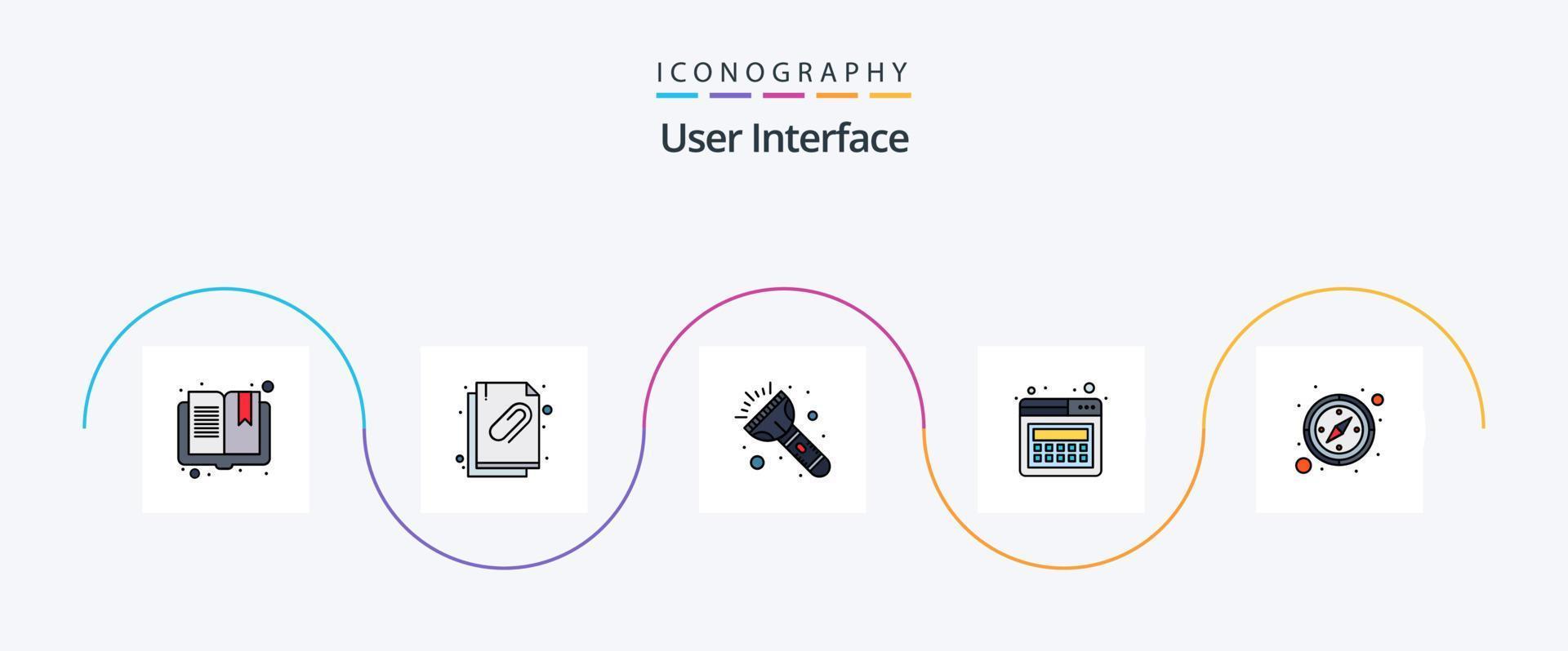 User Interface Line Filled Flat 5 Icon Pack Including . direction. flash. compass. page vector