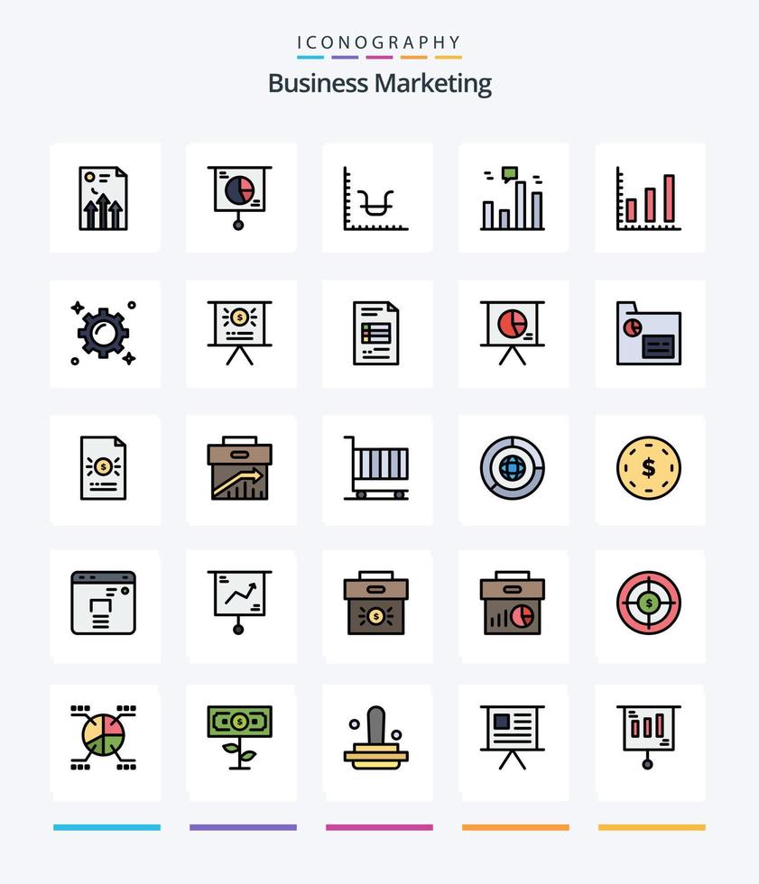 Creative Business Marketing 25 Line FIlled icon pack  Such As stats. marketing. pie. . graph vector