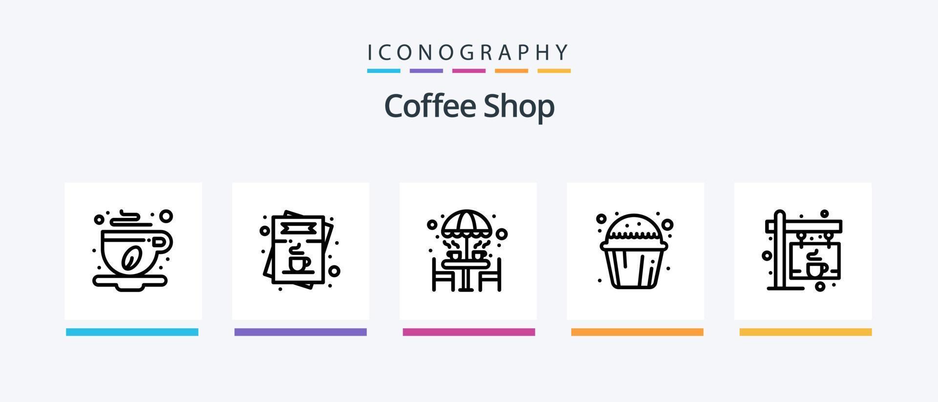 Coffee Shop Line 5 Icon Pack Including coffee cup. drink. fork. coffee. bean. Creative Icons Design vector