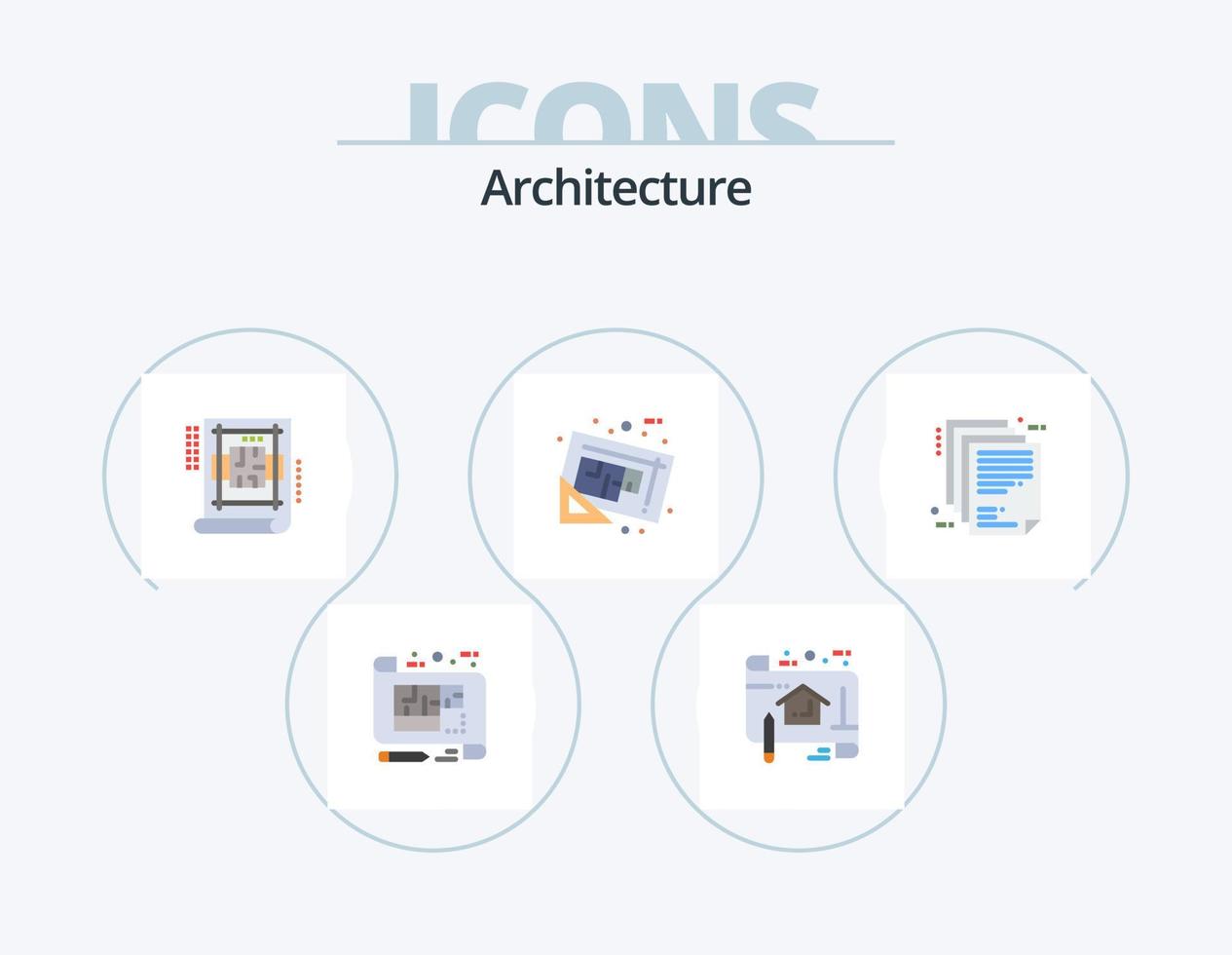 paquete de iconos planos de arquitectura 5 diseño de iconos. herramientas. documento. plan. Plano. plan vector