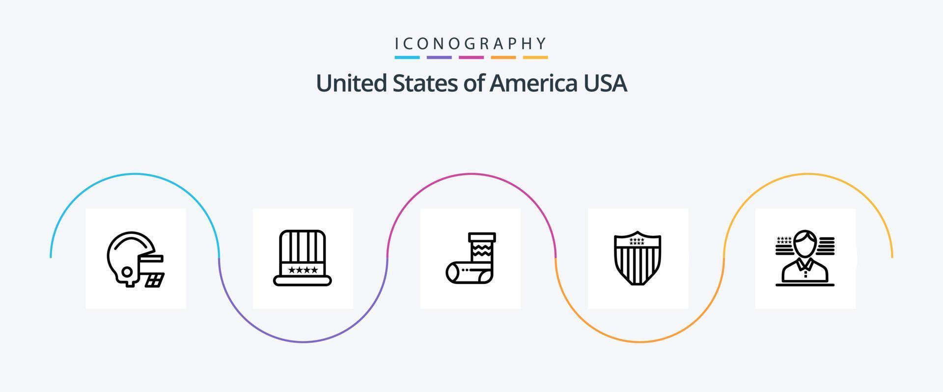 paquete de iconos de la línea 5 de estados unidos que incluye bandera. hombre. Navidad. EE.UU. blindaje vector