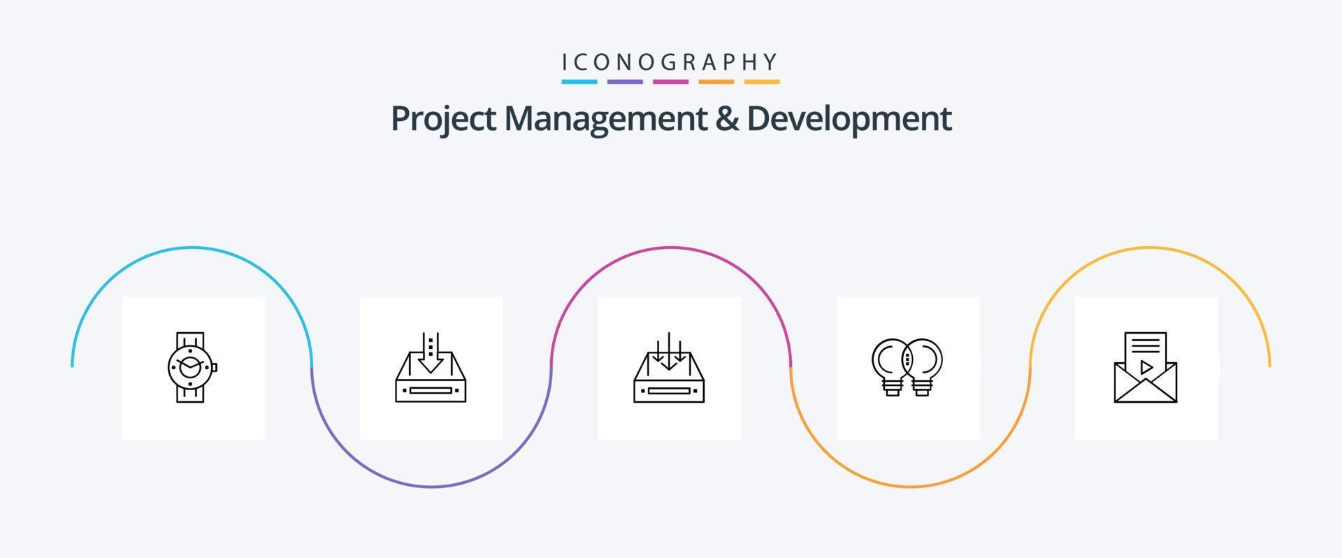 Project Management And Development Line 5 Icon Pack Including parcel. container. document. box. inbox vector