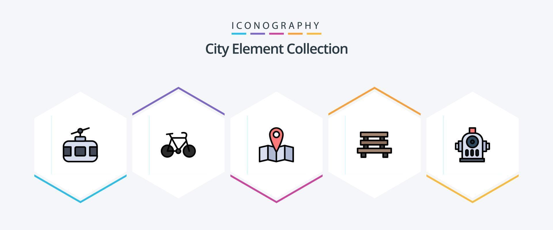 City Element Collection 25 FilledLine icon pack including fire. garden. travel. element. bench vector